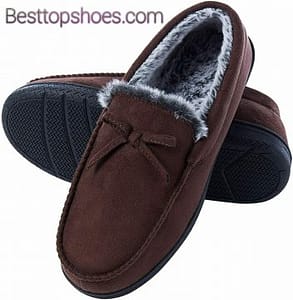 Top Best House Shoes for Men in 2021 DL Men-Moccasin-Slippers-Indoor-Outdoor, Suede Mens House Slippers with Memory Foam, Faux Fur Lining Bedroom Slippers for Men Non Slip Outsole
