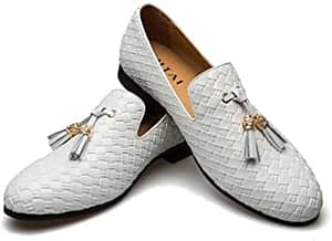 Men's Vintage Velvet Embroidery Noble Loafer Shoes Slip-on Loafer Smoking Slipper Tassel Loafer best wadding shoes