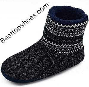 Top Best House Shoes for Men in 2021 Knit Rock Wool Warm Men Indoor Pull on Cozy Memory Foam Slipper Boots Soft Rubber Sole