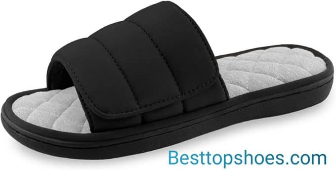 Best slippers for standing all day WEB&MORDEN Men’s Adjustable Open Toe Slide Bedroom Slippers Cozy Memory Foam House Slippers Indoor/Outdoor Anti-slip Rubber Sole