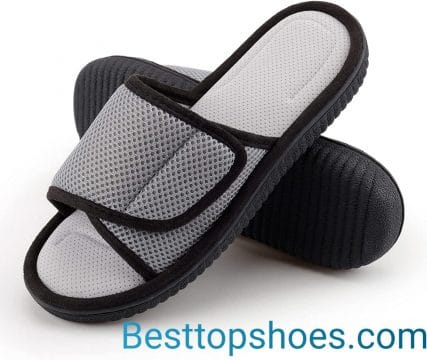 Best slippers for standing all day PULL & SNAIL Men’s Memory Foam Open Toe Adjustable House Slippers Breathable Bedroom Slide Slippers for Men Anti-slip Sole Indoor Outdoor