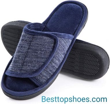 Best slippers for standing all day DL Adjustable Mens Slippers Memory Foam, Open Toe House Slippers for Men Comfy Indoor Outdoor, Cozy Breathable Slide Bedroom Velcor Slippers Size 7-14 Black Gray Navy Brown